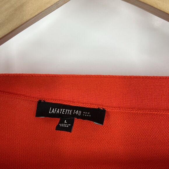 Lafayette 148 New York Sweater Size Large Womens Red Cotton Long Sleeve Boatneck - Picture 3 of 8